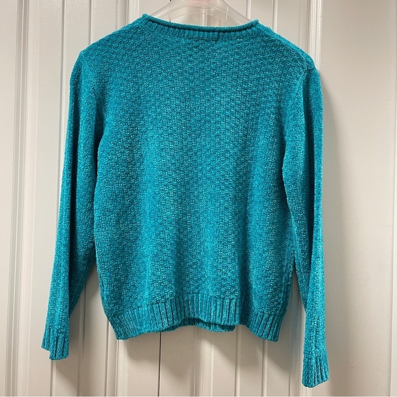 Vintage Evan Picone Chenille Cable Knit Teal Blue Sweater - Picture 5 of 12